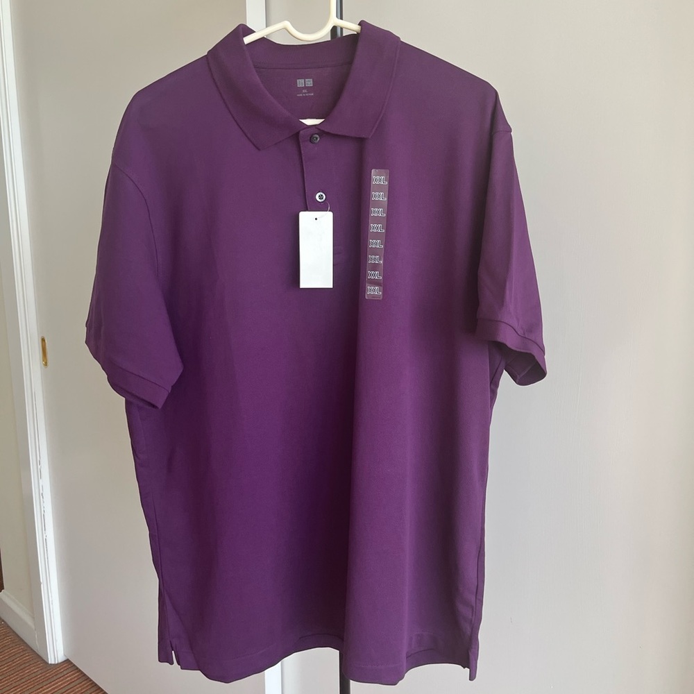 NWT Uniqlo Men's Royal Purple DRY PIQUE SHORT SLEEVE POLO COTTON SHIRT XXL